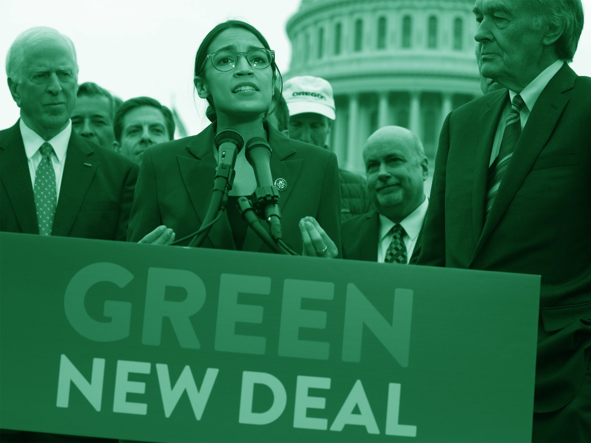 <p>Alexandria Ocasio-Cortez and Ed Markey introduce the Green New Deal resolution on 7 February 2019</p>